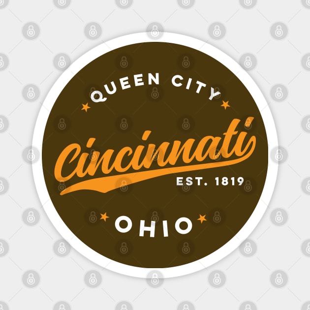 Vintage Cincinnati Ohio Queen City Black Text Magnet by DetourShirts